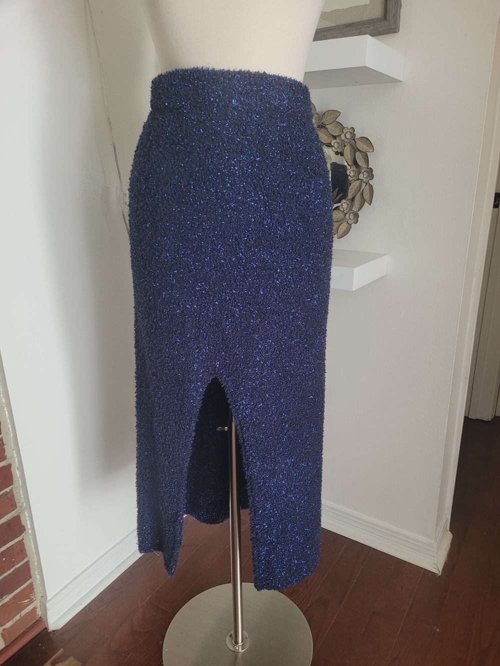 Eloquii Navy Sparkle Midi Skirt with Front Slit 14/16